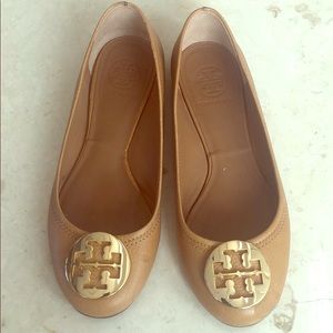 Tory Burch tan flats with gold buckle size 7.5